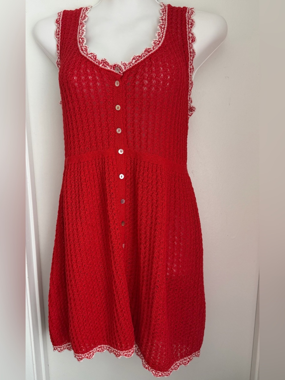 Zara Swim Cover-up Red Knit  Sleeveless short Dress Size Medium